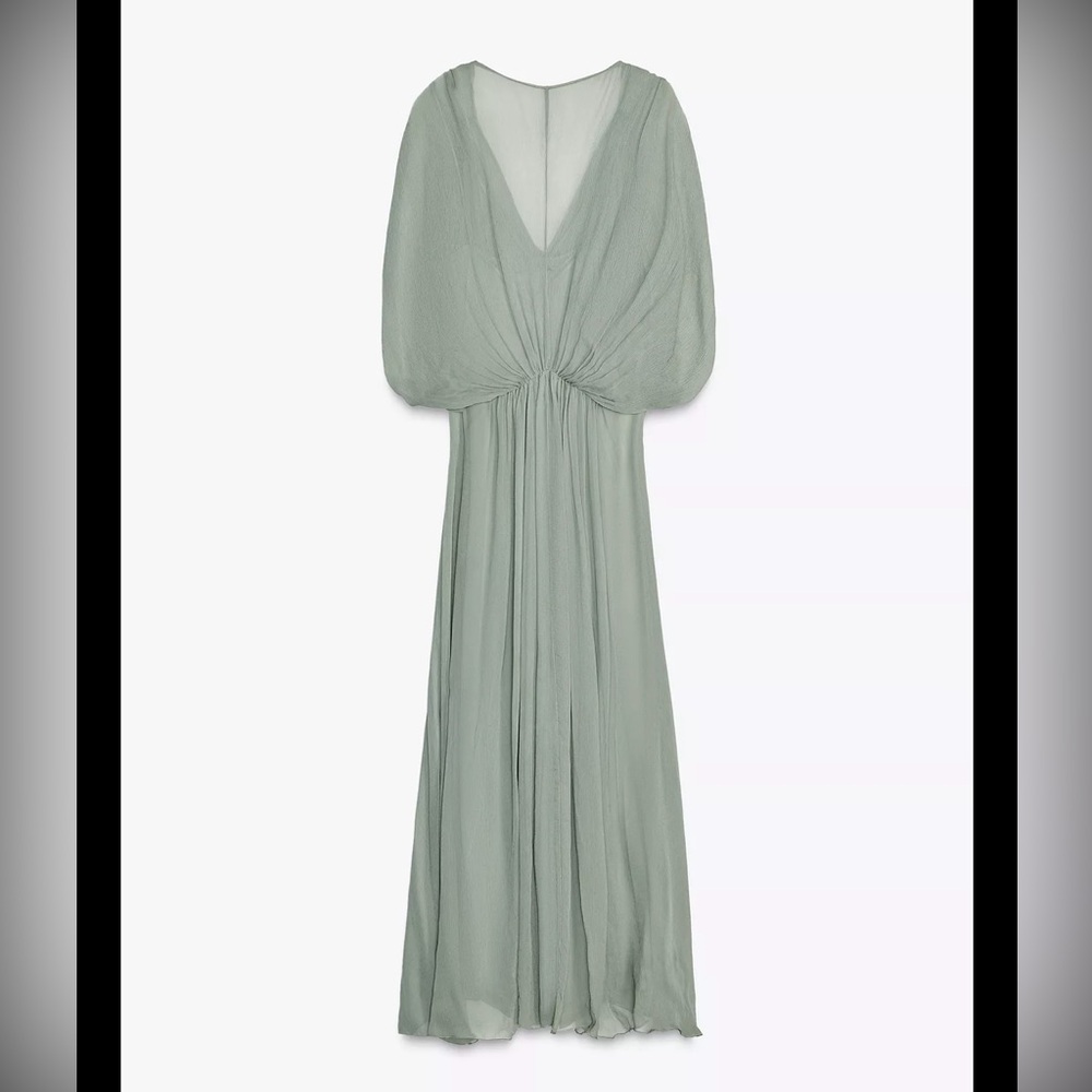 ZARA - Scalloped  Light Green Maxi Dress